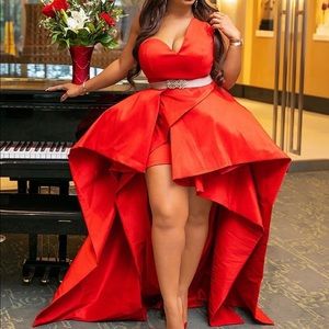 Red dress with zipper in the back.